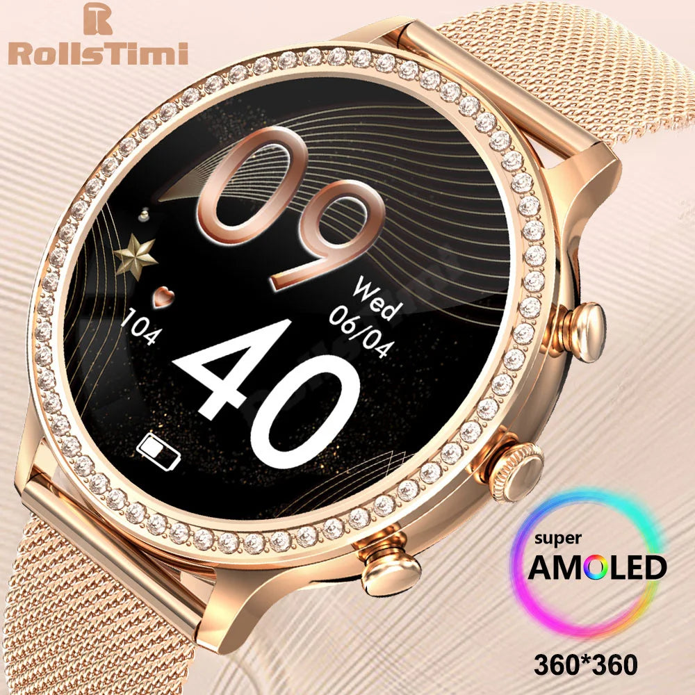 "1.28″ AMOLED Ladies Smartwatch – Always-On Display, Bluetooth Calling"