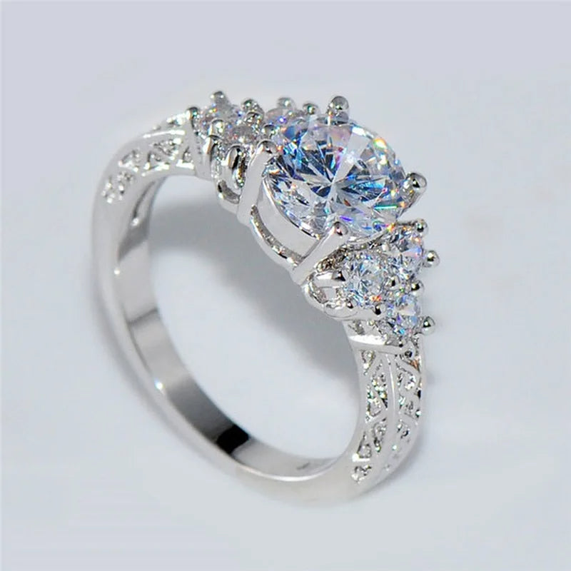 "Elegant Silver Zircon Engagement Ring for Women"