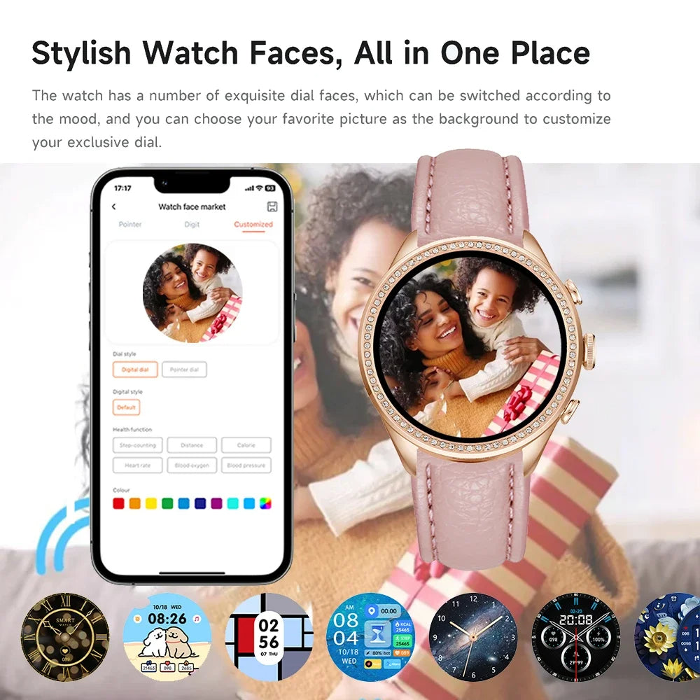 "1.28″ AMOLED Ladies Smartwatch – Always-On Display, Bluetooth Calling"