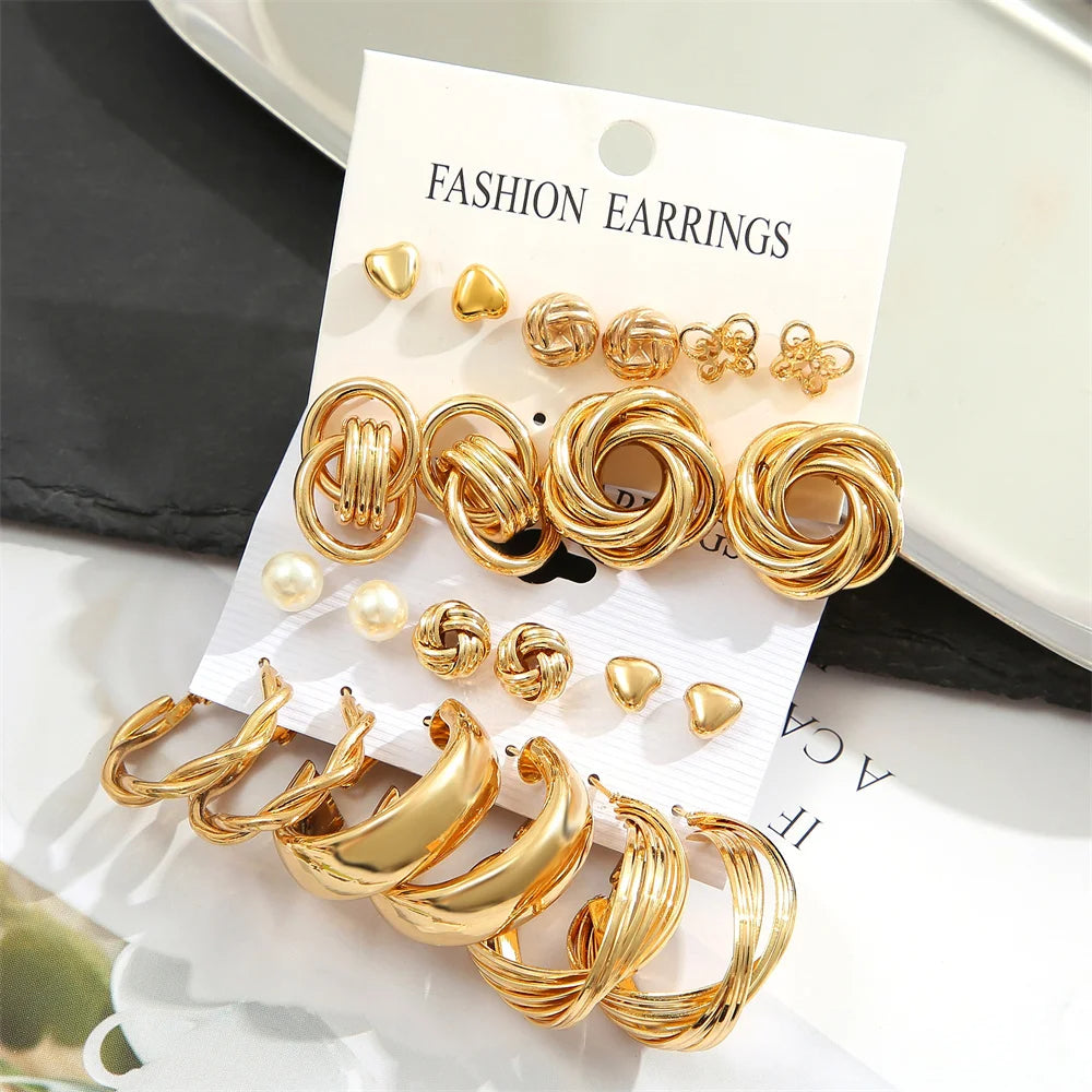 "11-Pair Geometric Faux Pearl Earrings Set"
