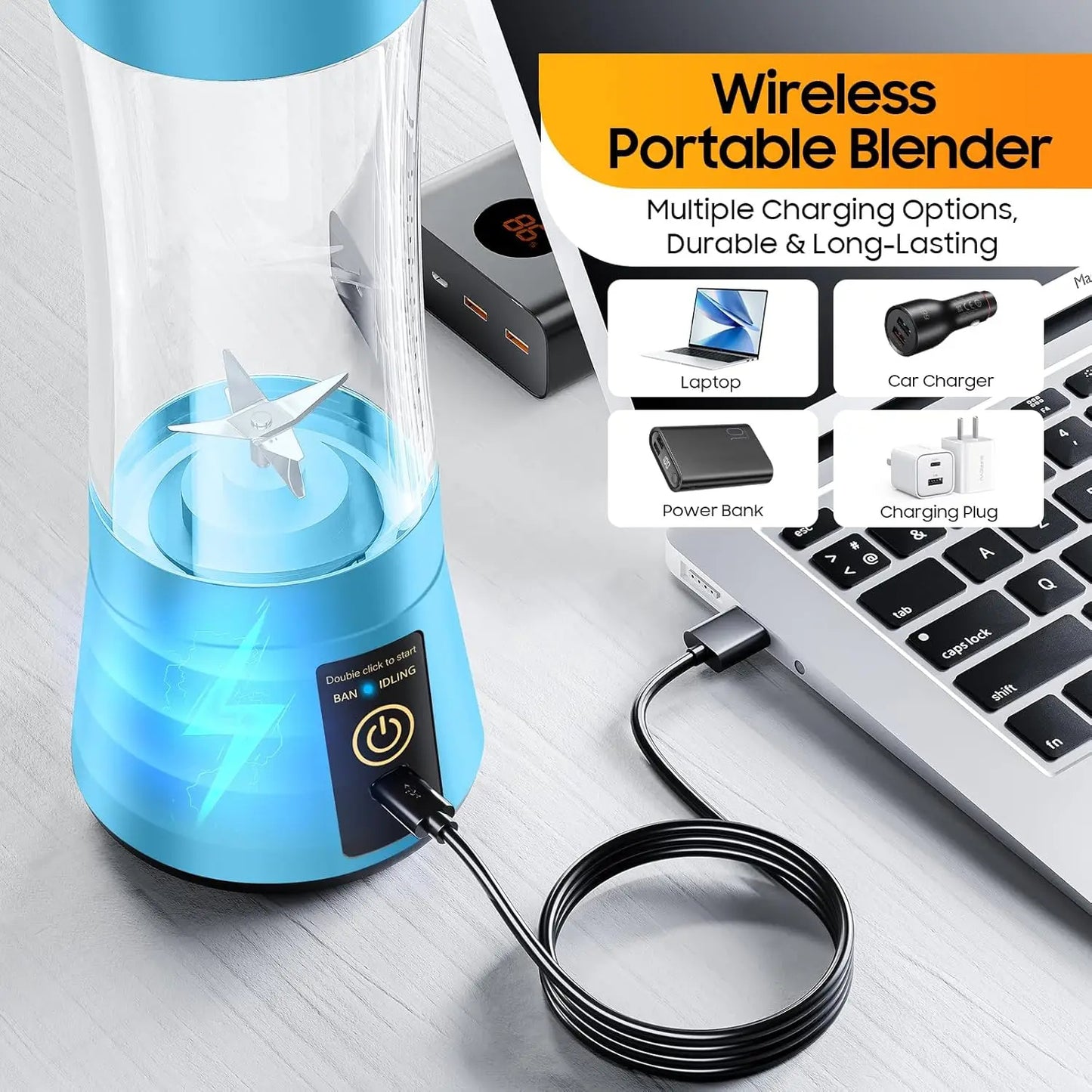 Portable Mini Blender, Cordless 380ml BPA-Free Cup