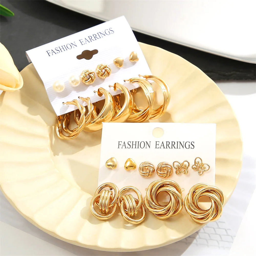 "11-Pair Geometric Faux Pearl Earrings Set"