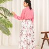 2 Pcs Stylish Floral Print Maxi Dress With Pink Jacket
