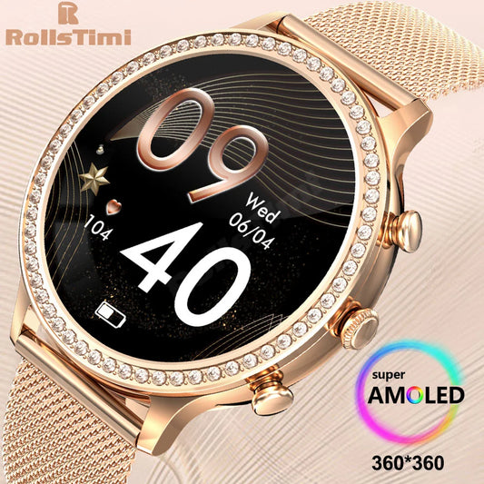 "1.28″ AMOLED Ladies Smartwatch – Always-On Display, Bluetooth Calling"