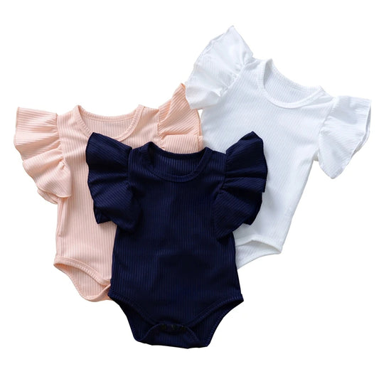 "Baby Girl Ruffle Romper – Summer Ribbed Jumpsuit (0-18M)"