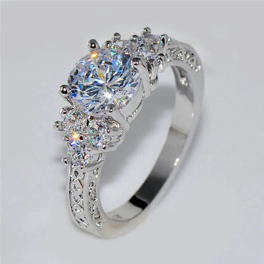 "Elegant Silver Zircon Engagement Ring for Women"