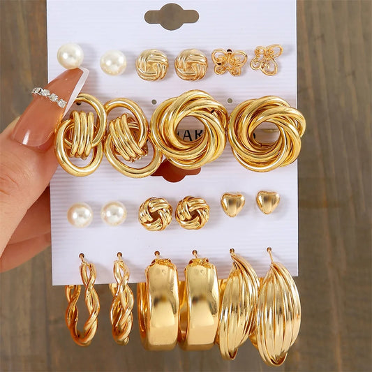 "11-Pair Geometric Faux Pearl Earrings Set"