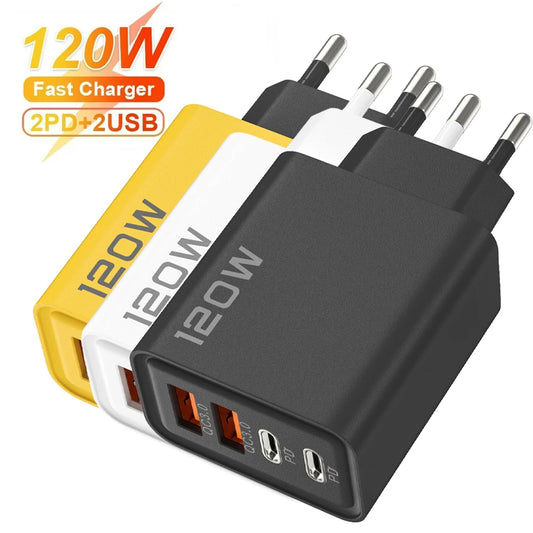Quick Charge 3.0 120W 4-Port USB-C PD Fast Wall Charger