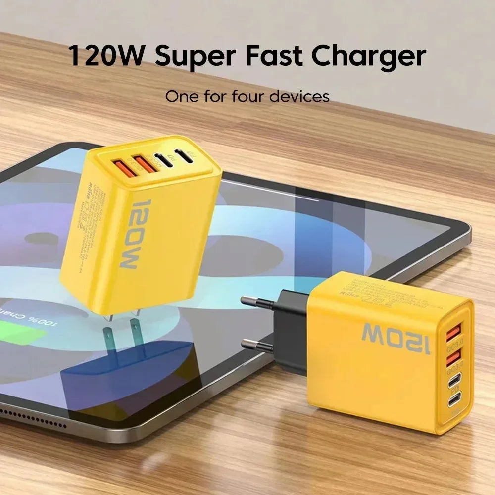 Quick Charge 3.0 120W 4-Port USB-C PD Fast Wall Charger