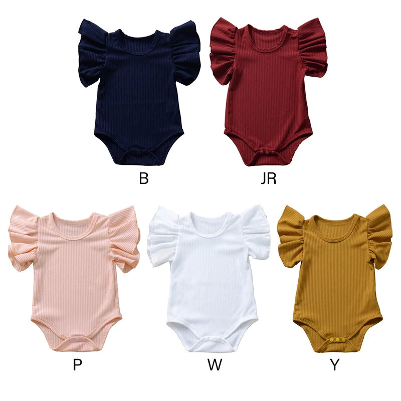 "Baby Girl Ruffle Romper – Summer Ribbed Jumpsuit (0-18M)"