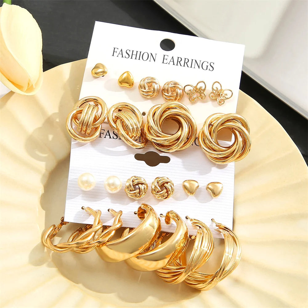"11-Pair Geometric Faux Pearl Earrings Set"
