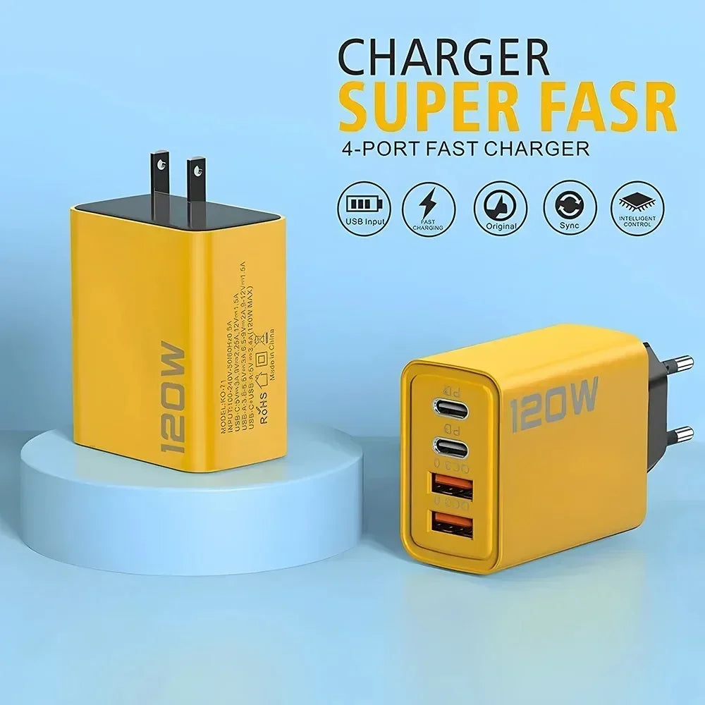 Quick Charge 3.0 120W 4-Port USB-C PD Fast Wall Charger