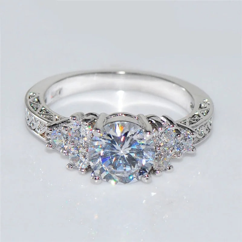 "Elegant Silver Zircon Engagement Ring for Women"