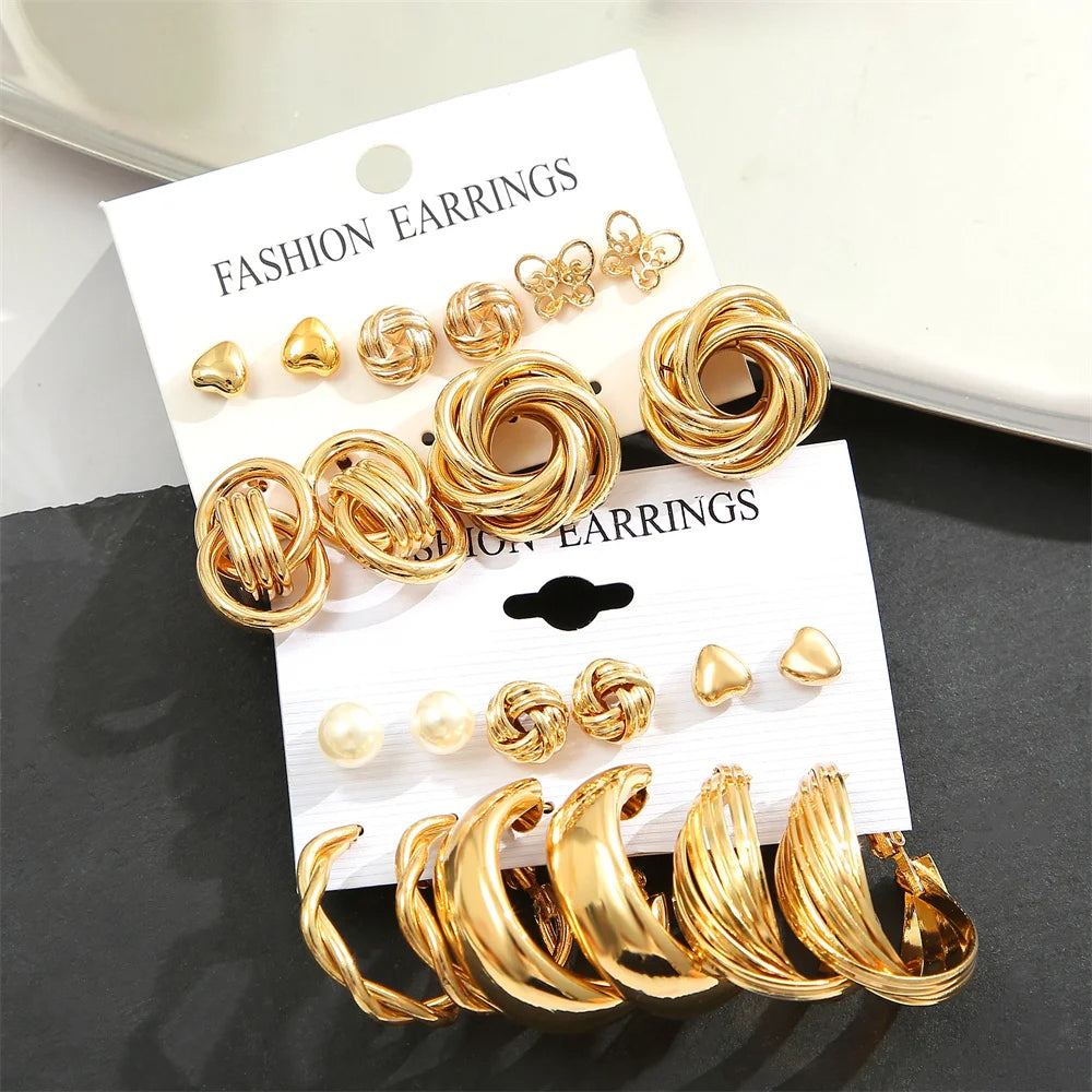 "11-Pair Geometric Faux Pearl Earrings Set"