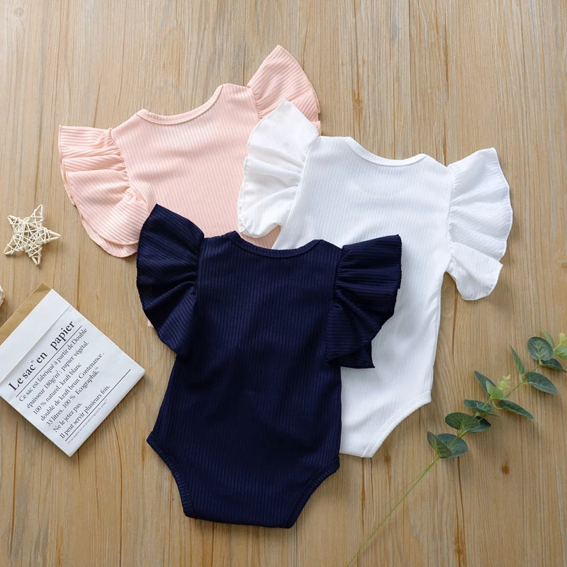 "Baby Girl Ruffle Romper – Summer Ribbed Jumpsuit (0-18M)"