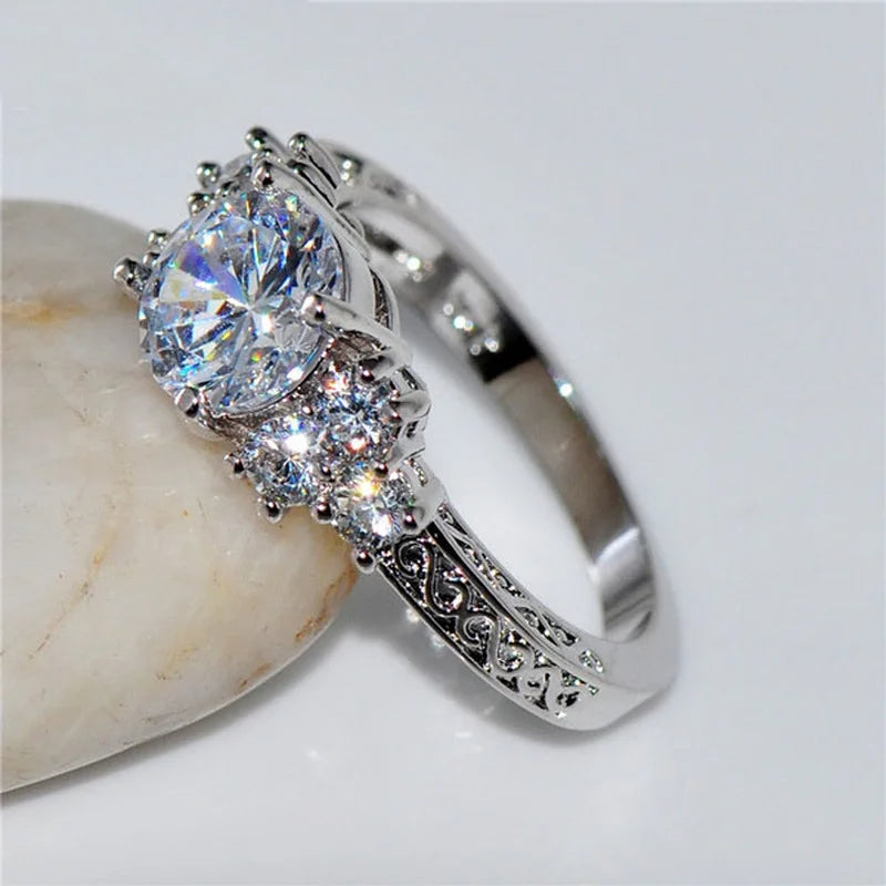 "Elegant Silver Zircon Engagement Ring for Women"
