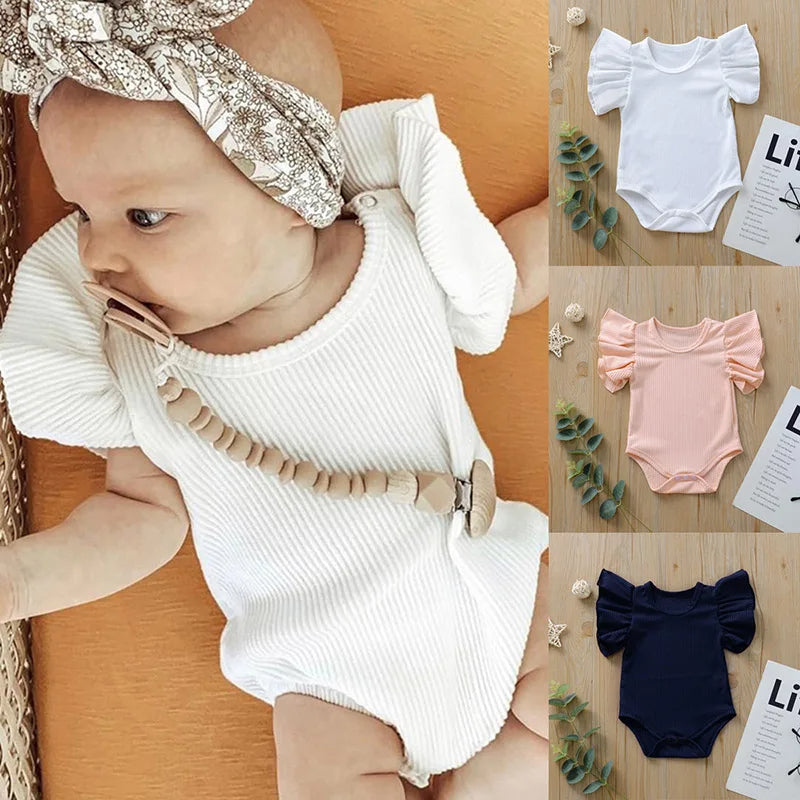 "Baby Girl Ruffle Romper – Summer Ribbed Jumpsuit (0-18M)"