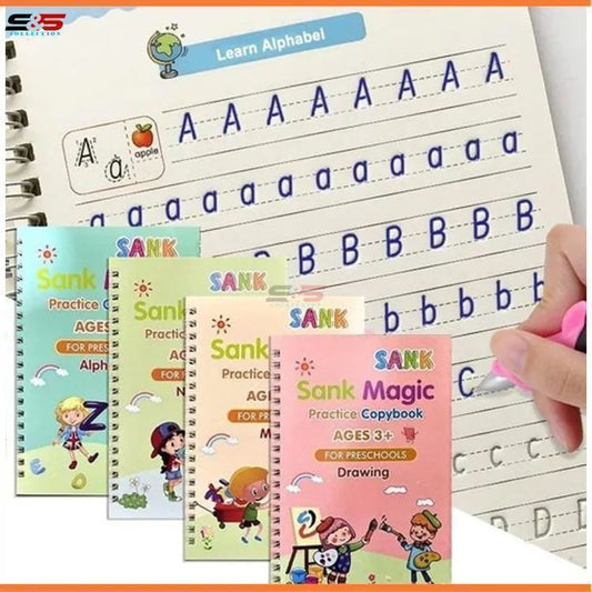 4pcs Sank Magic Practice Books Set with 10 Refills and 1 Pen Gripper (Shopper Packing)