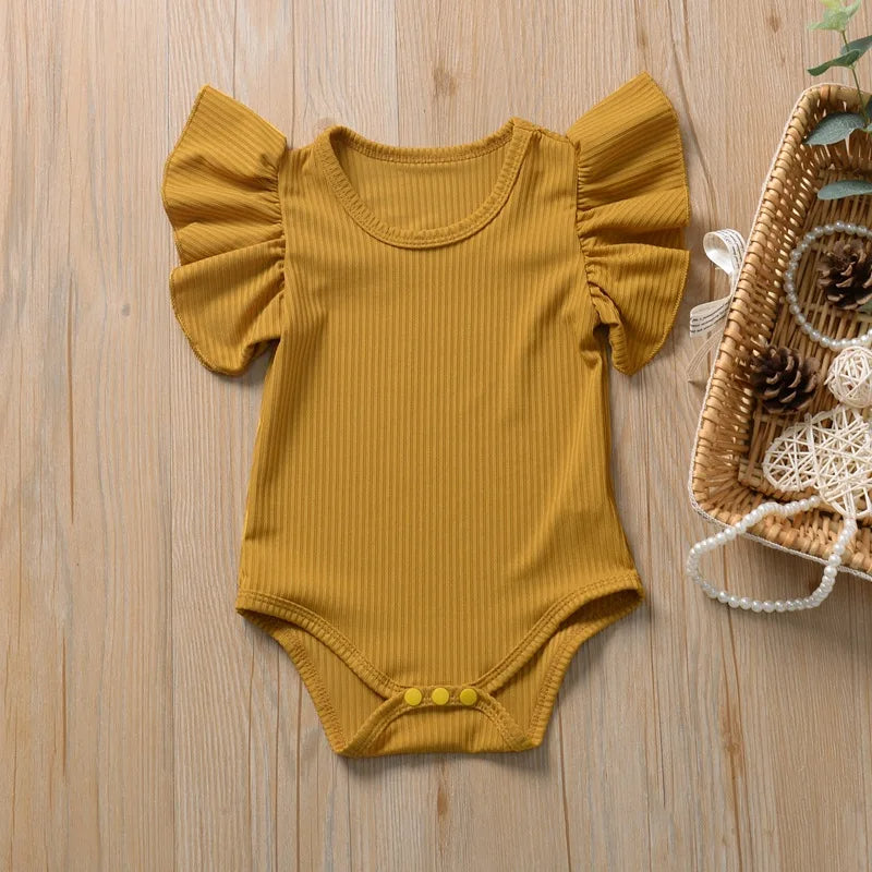 "Baby Girl Ruffle Romper – Summer Ribbed Jumpsuit (0-18M)"