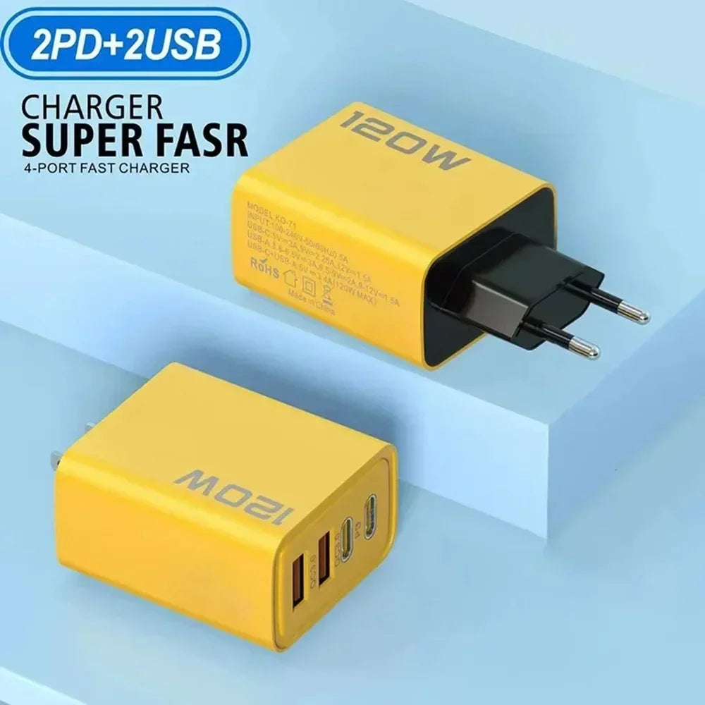 Quick Charge 3.0 120W 4-Port USB-C PD Fast Wall Charger