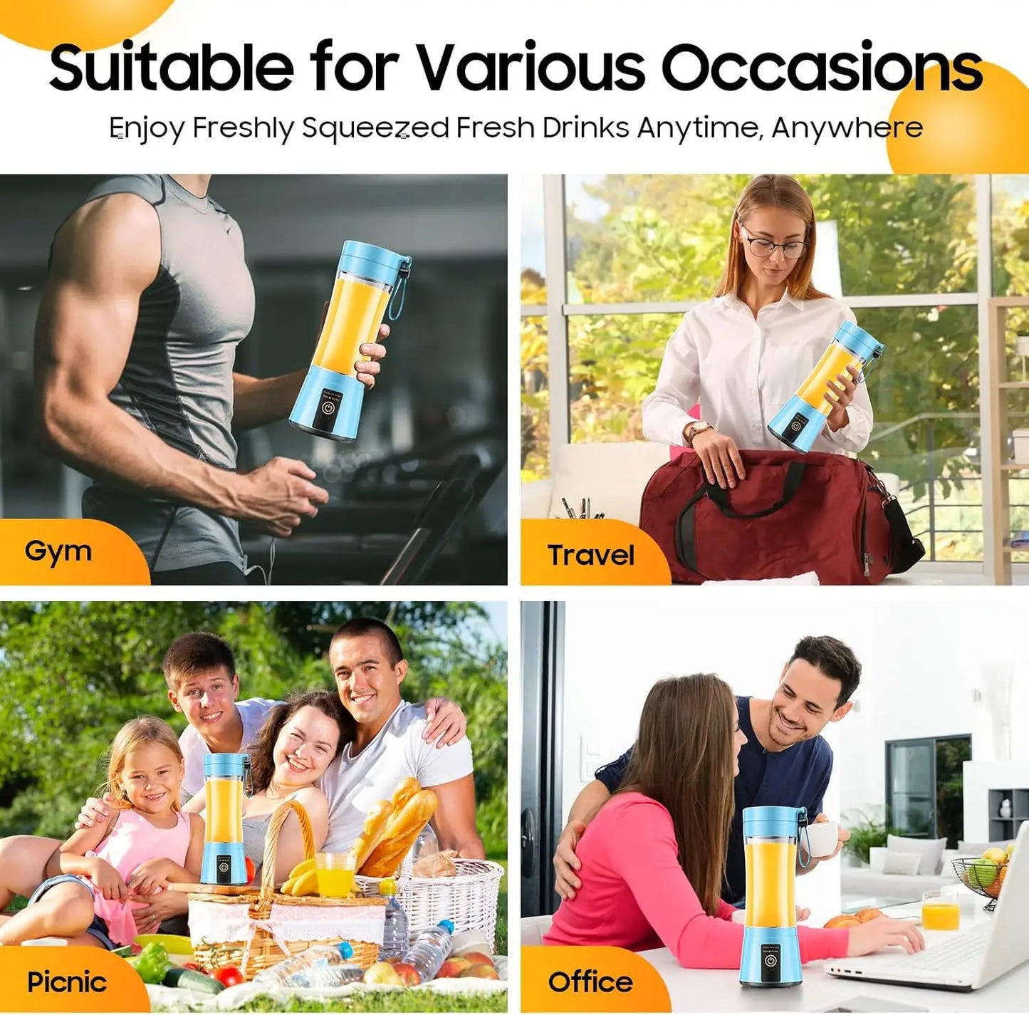 Portable Mini Blender, Cordless 380ml BPA-Free Cup