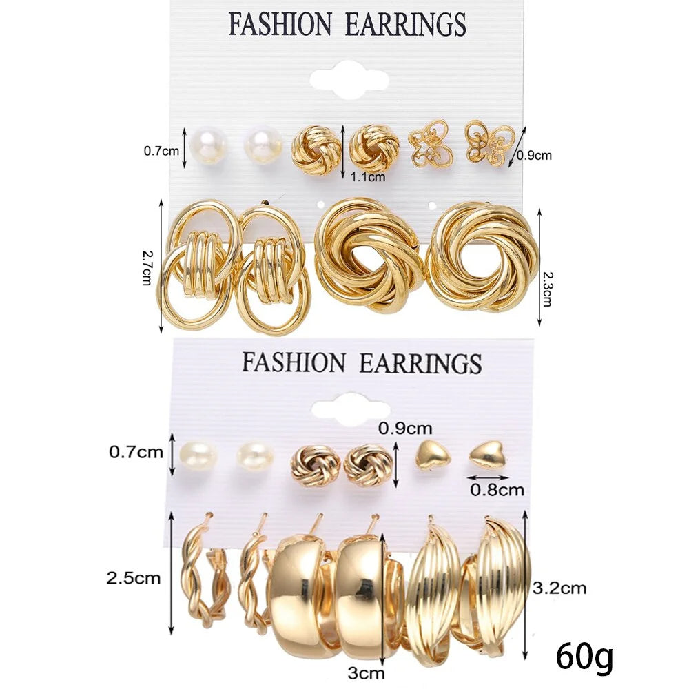 "11-Pair Geometric Faux Pearl Earrings Set"
