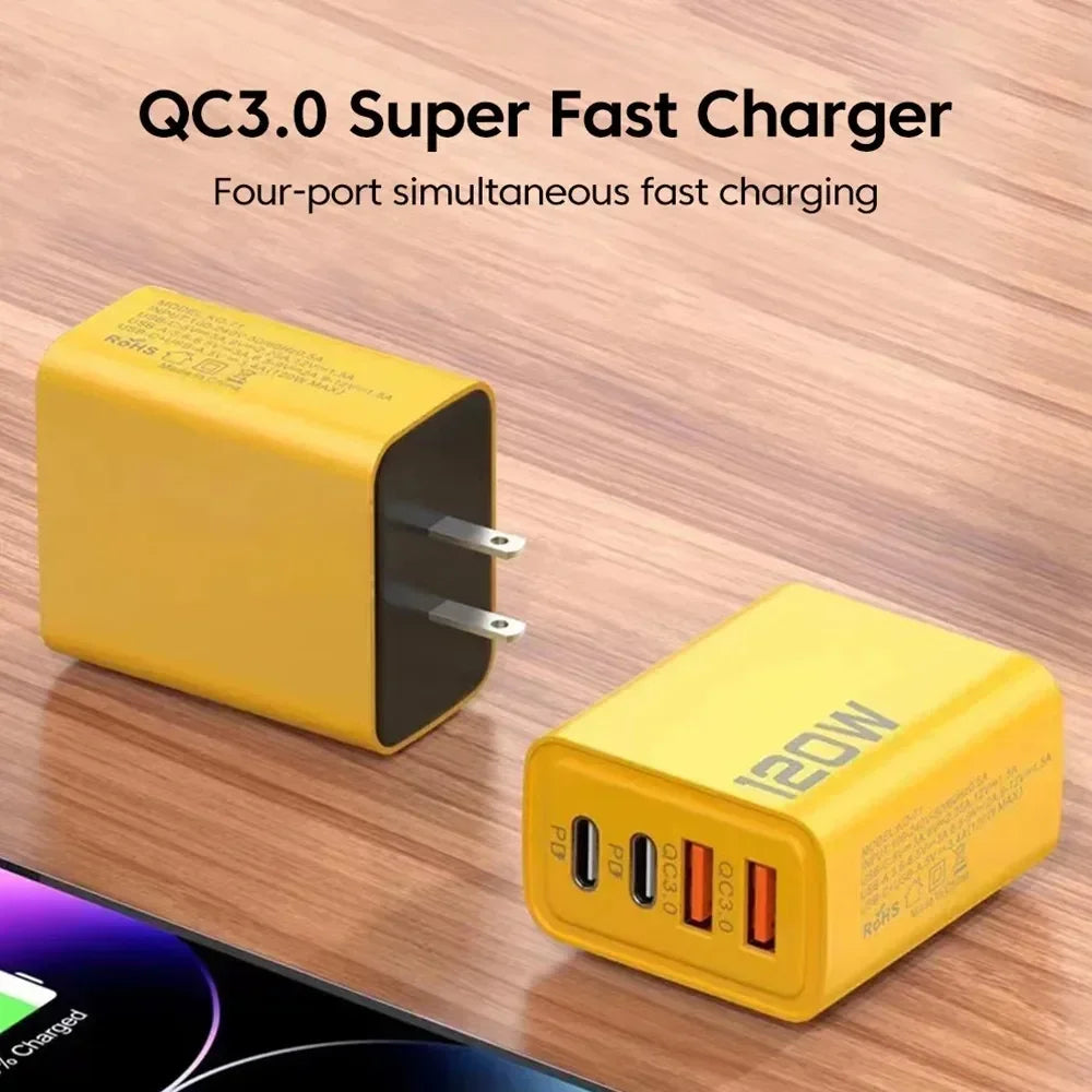 Quick Charge 3.0 120W 4-Port USB-C PD Fast Wall Charger