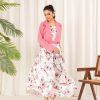 2 Pcs Stylish Floral Print Maxi Dress With Pink Jacket