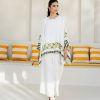 Women’s 3-piece Swiss Lawn Printed Suit – White, Medium Size, Shirt, Trouser